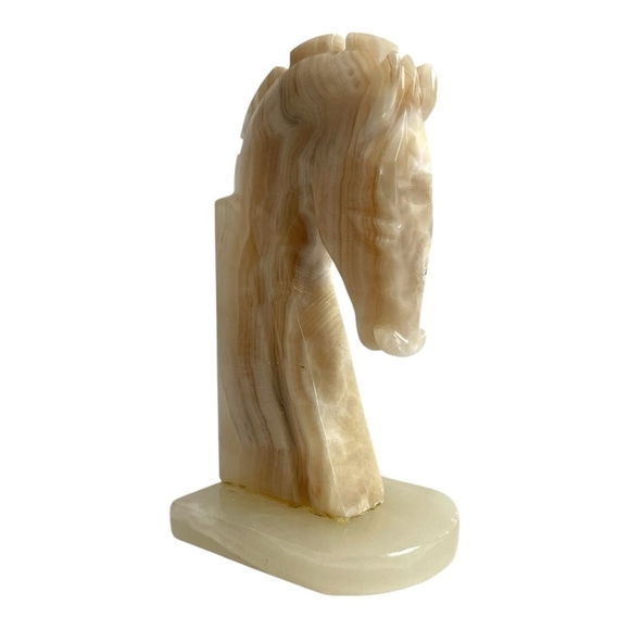 Pair of Onyx Horse Head Bookend Stone Horse Head Figurines Handcrafted Bookends - Picture 4 of 11